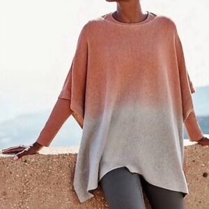 J. Jill NEW Cotton Poncho Sweater Coral Grey Ombre Boho Coastal Artsy One Size
